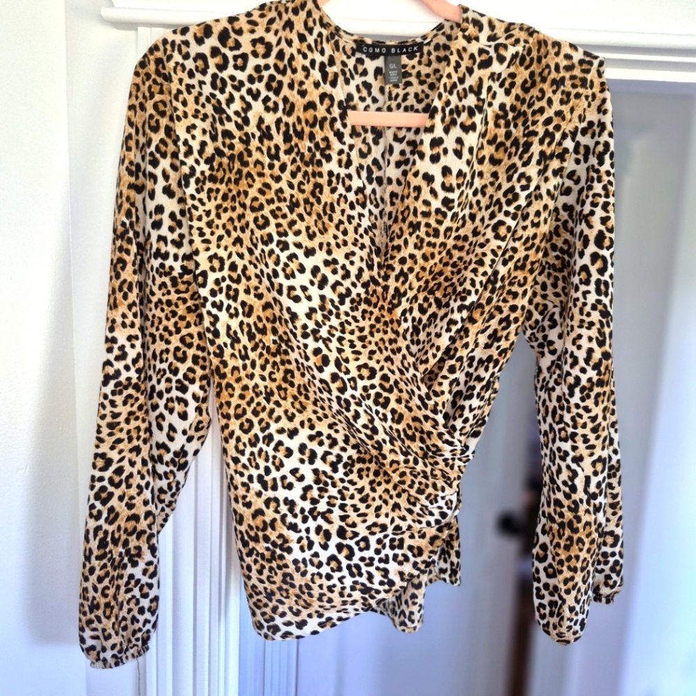 Chic Leopard Print Wrap Blouse